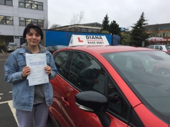 Well done Kat first pass of 2018<br />
<br />
<br />
<br />
“ I’d like the thank Diana for all her help and expertise in preparation for my driving exam her knowledge and guidance was extremely helpful and it was a pleasure learning from such a great instructor”
